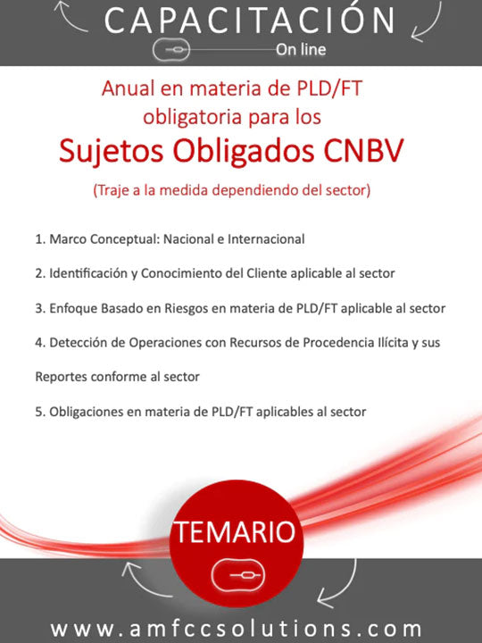 Capacitación Anual en materia de PLD/FT (Obligatoria) para los Sujetos Obligados CNBV
